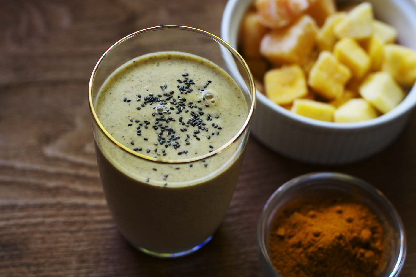 mango turmeric smoothie with chia seeds