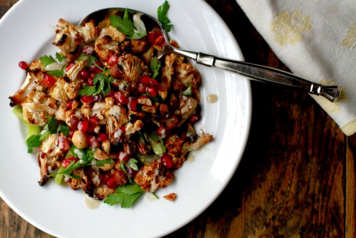 roasted cauliflower salad with pomegranate and hazelnuts