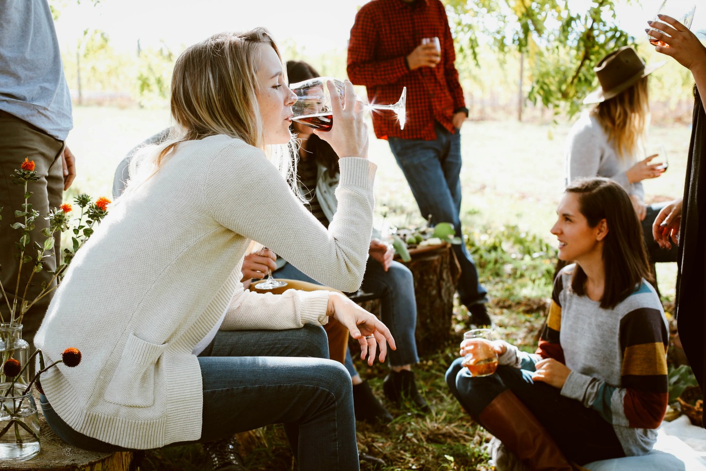 women drinking wine