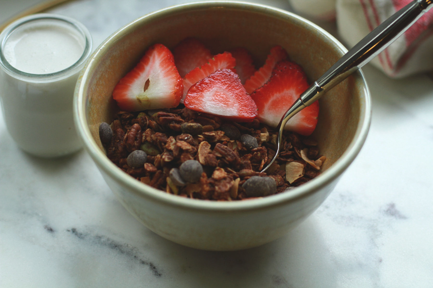 chocolate pecan granola with tahini